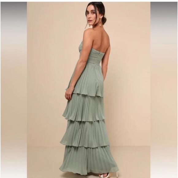 Lulu's Sage Green Strapless Maxi Dress - Picture 2 of 3